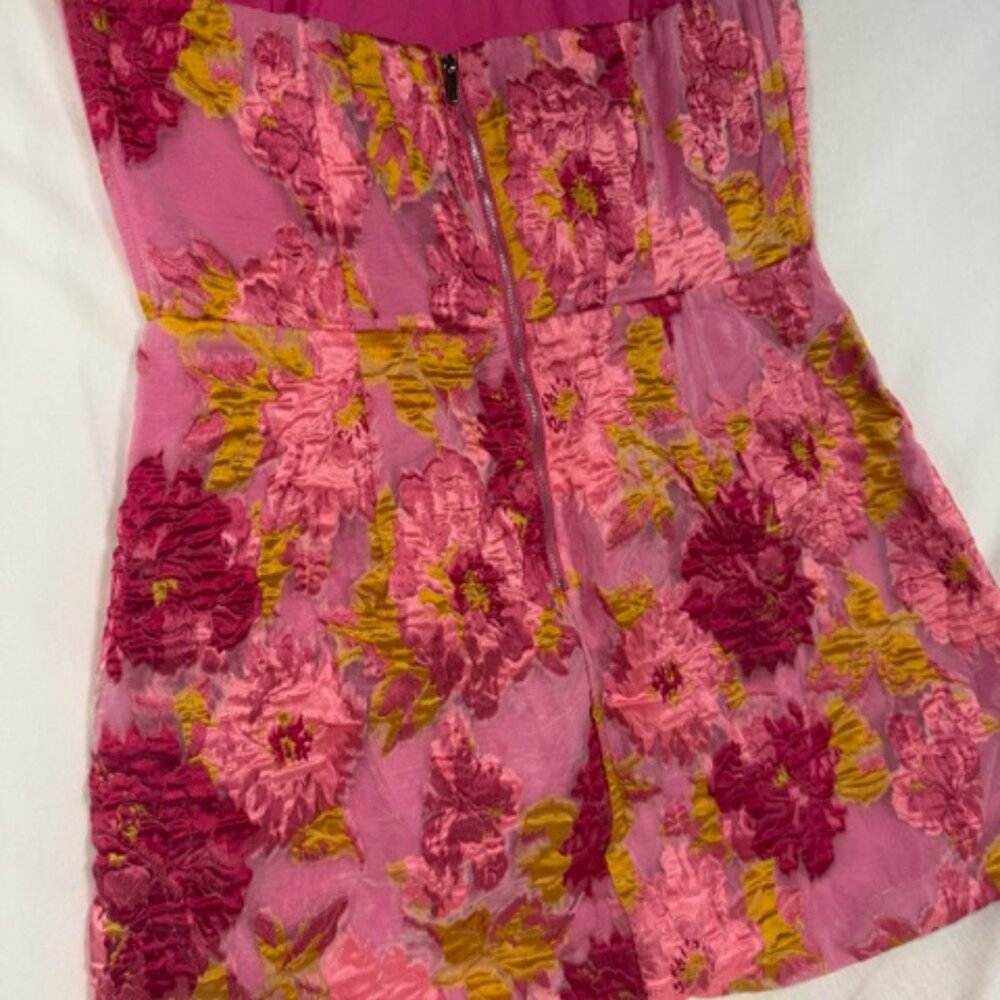 Showpo Strapless Floral Dress Size 12 Pink Jacquard Party Spring Summer - Picture 9 of 12